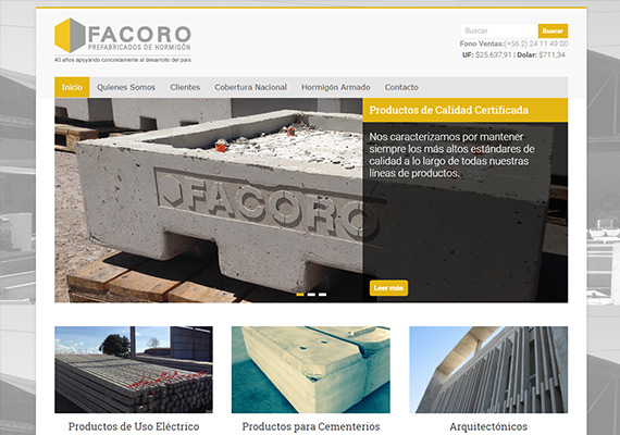 Sitio corporativo para empresa de prefabricados de concreto. Diseño, armado y programación de la web y el sistema autoadministrable.