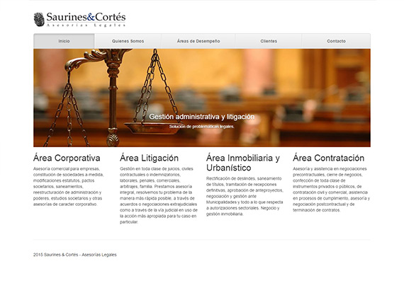 Sitio corporativo para grupo de abogados independientes. Diseño, armado y programación de la web y el sistema autoadministrable.